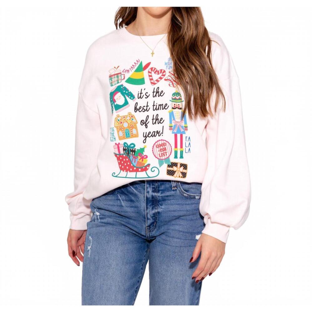 NEW POPPY & PINE it's the best time of the year sweatshirt in white